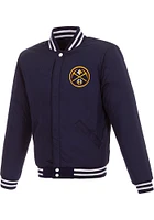 Denver Nuggets Mens Navy Blue Reversible Fleece Faux Leather Medium Weight Jacket