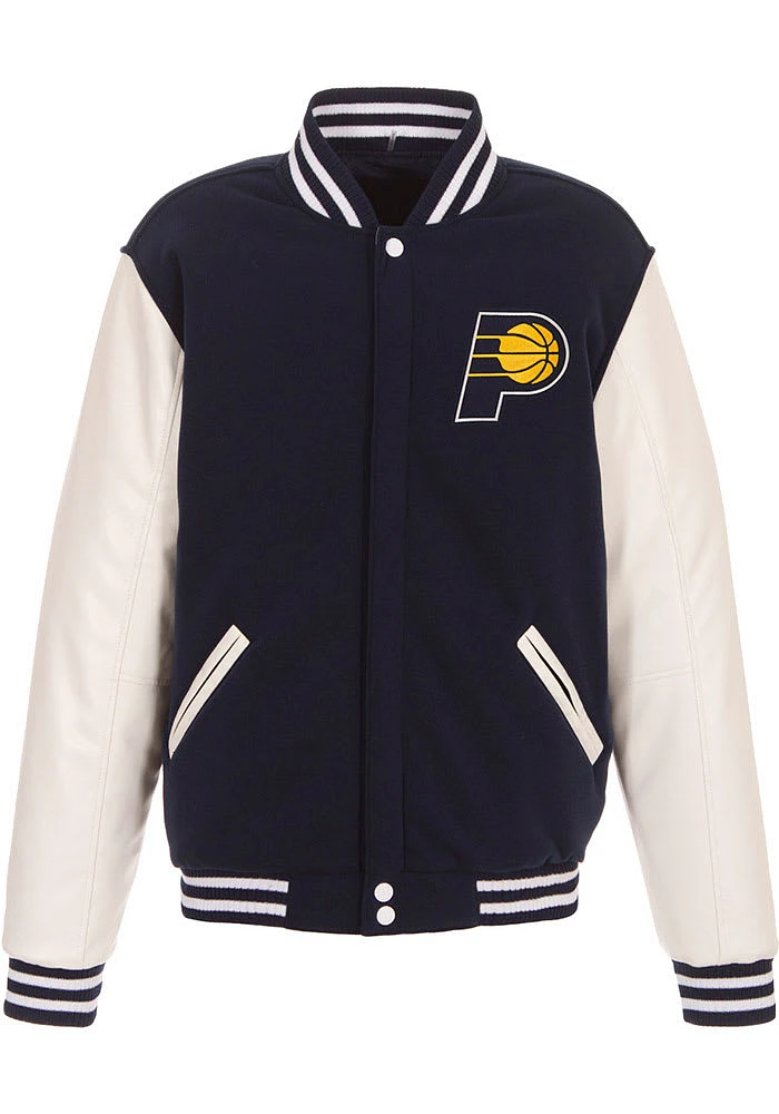 Indiana Pacers Mens Navy Blue Reversible Fleece Faux Leather Medium Weight Jacket