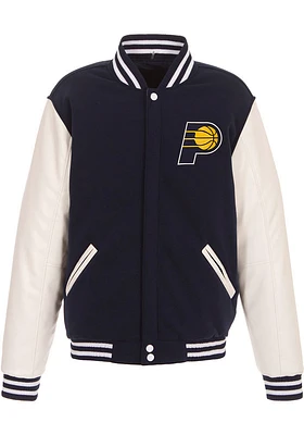 Indiana Pacers Mens Navy Blue Reversible Fleece Faux Leather Medium Weight Jacket