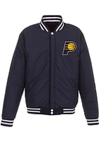 Indiana Pacers Mens Navy Blue Reversible Fleece Faux Leather Medium Weight Jacket