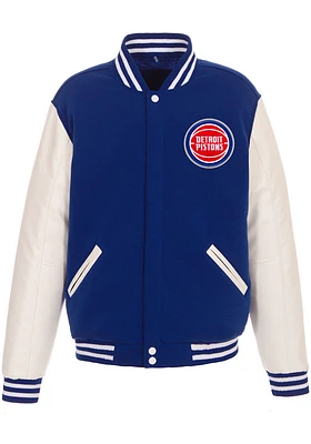 Detroit Pistons Mens Blue Reversible Fleece Faux Leather Medium Weight Jacket