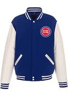 Detroit Pistons Mens Blue Reversible Fleece Faux Leather Medium Weight Jacket