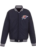 Oklahoma City Thunder Mens Navy Blue Reversible Fleece Faux Leather Medium Weight Jacket