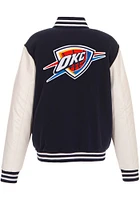 Oklahoma City Thunder Mens Navy Blue Reversible Fleece Faux Leather Medium Weight Jacket