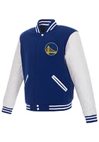 Golden State Warriors Mens Blue Reversible Fleece Faux Leather Medium Weight Jacket