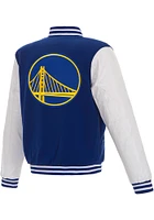 Golden State Warriors Mens Blue Reversible Fleece Faux Leather Medium Weight Jacket