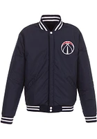 Washington Wizards Mens Navy Blue Reversible Fleece Faux Leather Medium Weight Jacket