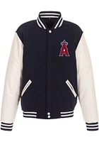 Los Angeles Angels Mens Navy Blue Reversible Fleece Faux Leather Medium Weight Jacket