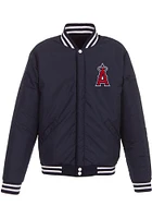Los Angeles Angels Mens Navy Blue Reversible Fleece Faux Leather Medium Weight Jacket