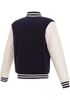 Atlanta Braves Mens Navy Blue Reversible Fleece Faux Leather Medium Weight Jacket