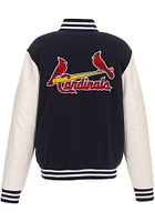 St Louis Cardinals Mens Navy Blue Reversible Fleece Faux Leather Medium Weight Jacket