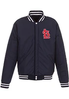 St Louis Cardinals Mens Navy Blue Reversible Fleece Faux Leather Medium Weight Jacket