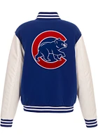 Chicago Cubs Mens Blue Reversible Fleece Faux Leather Medium Weight Jacket