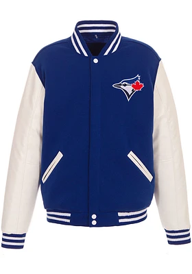 Toronto Blue Jays Mens Reversible Fleece Faux Leather Medium Weight Jacket