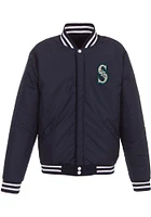Seattle Mariners Mens Navy Blue Reversible Fleece Faux Leather Medium Weight Jacket