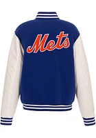 New York Mets Mens Blue Reversible Fleece Faux Leather Medium Weight Jacket