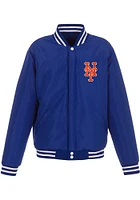 New York Mets Mens Blue Reversible Fleece Faux Leather Medium Weight Jacket