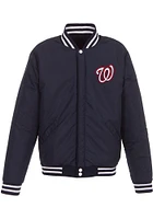 Washington Nationals Mens Navy Blue Reversible Fleece Faux Leather Medium Weight Jacket