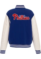 Philadelphia Phillies Mens Blue Reversible Fleece Faux Leather Medium Weight Jacket