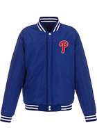Philadelphia Phillies Mens Blue Reversible Fleece Faux Leather Medium Weight Jacket