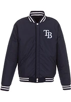 Tampa Bay Rays Mens Navy Blue Reversible Fleece Faux Leather Medium Weight Jacket