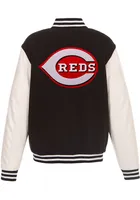 Cincinnati Reds Mens Black Reversible Fleece Faux Leather Medium Weight Jacket