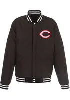 Cincinnati Reds Mens Black Reversible Fleece Faux Leather Medium Weight Jacket