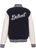 Detroit Tigers Mens Navy Blue Reversible Fleece Faux Leather Medium Weight Jacket