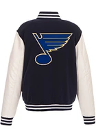 St Louis Blues Mens Navy Blue Reversible Fleece Faux Leather Medium Weight Jacket