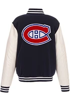 Montreal Canadiens Mens Navy Blue Reversible Fleece Faux Leather Medium Weight Jacket