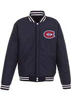 Montreal Canadiens Mens Navy Blue Reversible Fleece Faux Leather Medium Weight Jacket