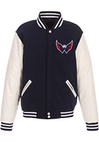 Washington Capitals Mens Navy Blue Reversible Fleece Faux Leather Medium Weight Jacket