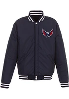 Washington Capitals Mens Navy Blue Reversible Fleece Faux Leather Medium Weight Jacket