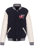 Columbus Blue Jackets Mens Navy Reversible Fleece Faux Leather Medium Weight Jacket