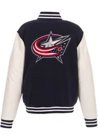 Columbus Blue Jackets Mens Navy Reversible Fleece Faux Leather Medium Weight Jacket