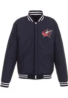 Columbus Blue Jackets Mens Navy Reversible Fleece Faux Leather Medium Weight Jacket