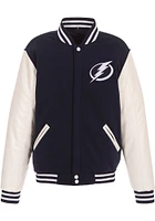 Tampa Bay Lightning Mens Navy Blue Reversible Fleece Faux Leather Medium Weight Jacket