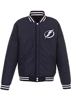 Tampa Bay Lightning Mens Navy Blue Reversible Fleece Faux Leather Medium Weight Jacket