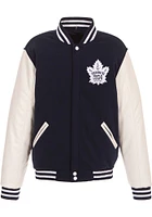 Toronto Maple Leafs Mens Navy Blue Reversible Fleece Faux Leather Medium Weight Jacket