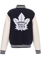Toronto Maple Leafs Mens Navy Blue Reversible Fleece Faux Leather Medium Weight Jacket