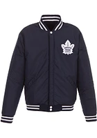 Toronto Maple Leafs Mens Navy Blue Reversible Fleece Faux Leather Medium Weight Jacket