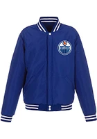 Edmonton Oilers Mens Blue Reversible Fleece Faux Leather Medium Weight Jacket