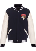 Florida Panthers Mens Navy Blue Reversible Fleece Faux Leather Medium Weight Jacket