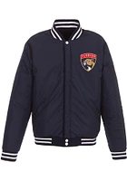 Florida Panthers Mens Navy Blue Reversible Fleece Faux Leather Medium Weight Jacket