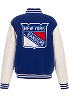 New York Rangers Mens Blue Reversible Fleece Faux Leather Medium Weight Jacket