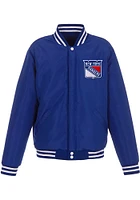 New York Rangers Mens Blue Reversible Fleece Faux Leather Medium Weight Jacket