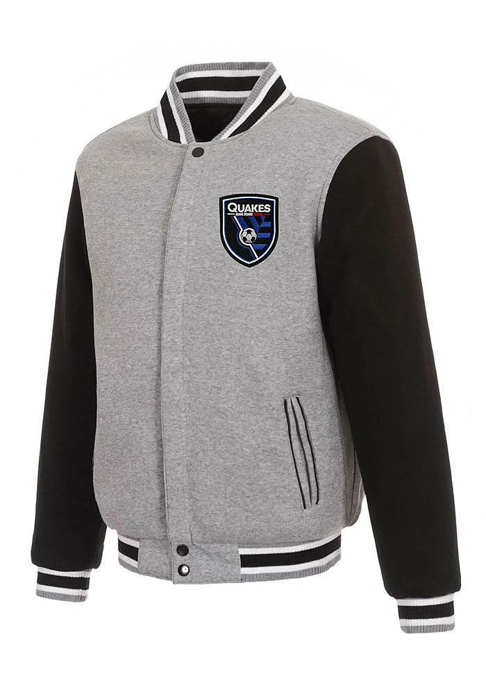 San Jose Earthquakes Mens Grey Reversible Fleece Medium Weight Jacket