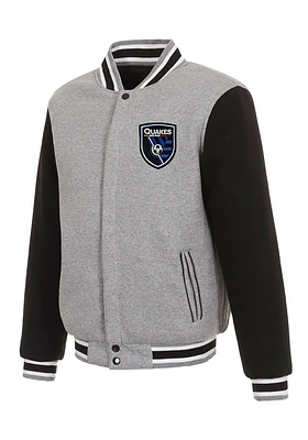 San Jose Earthquakes Mens Grey Reversible Fleece Medium Weight Jacket