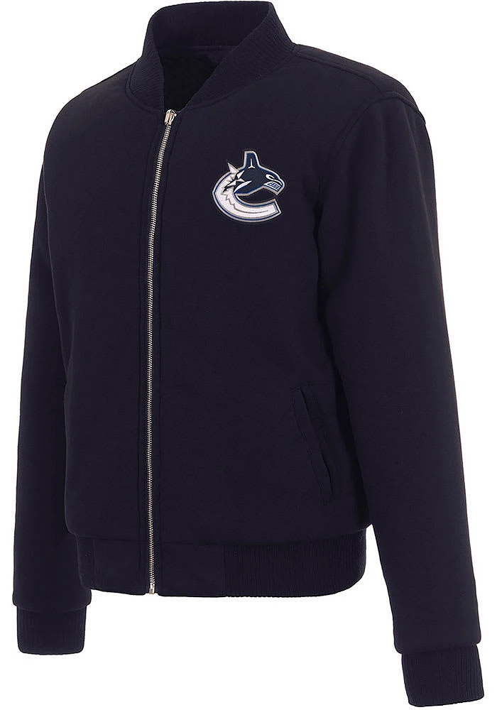 Vancouver Canucks Womens Navy Blue Reversible Fleece Zip Up Medium Weight Jacket