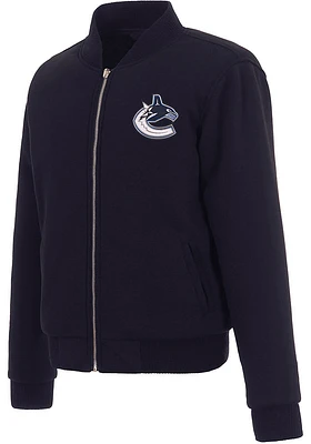 Vancouver Canucks Womens Navy Blue Reversible Fleece Zip Up Medium Weight Jacket